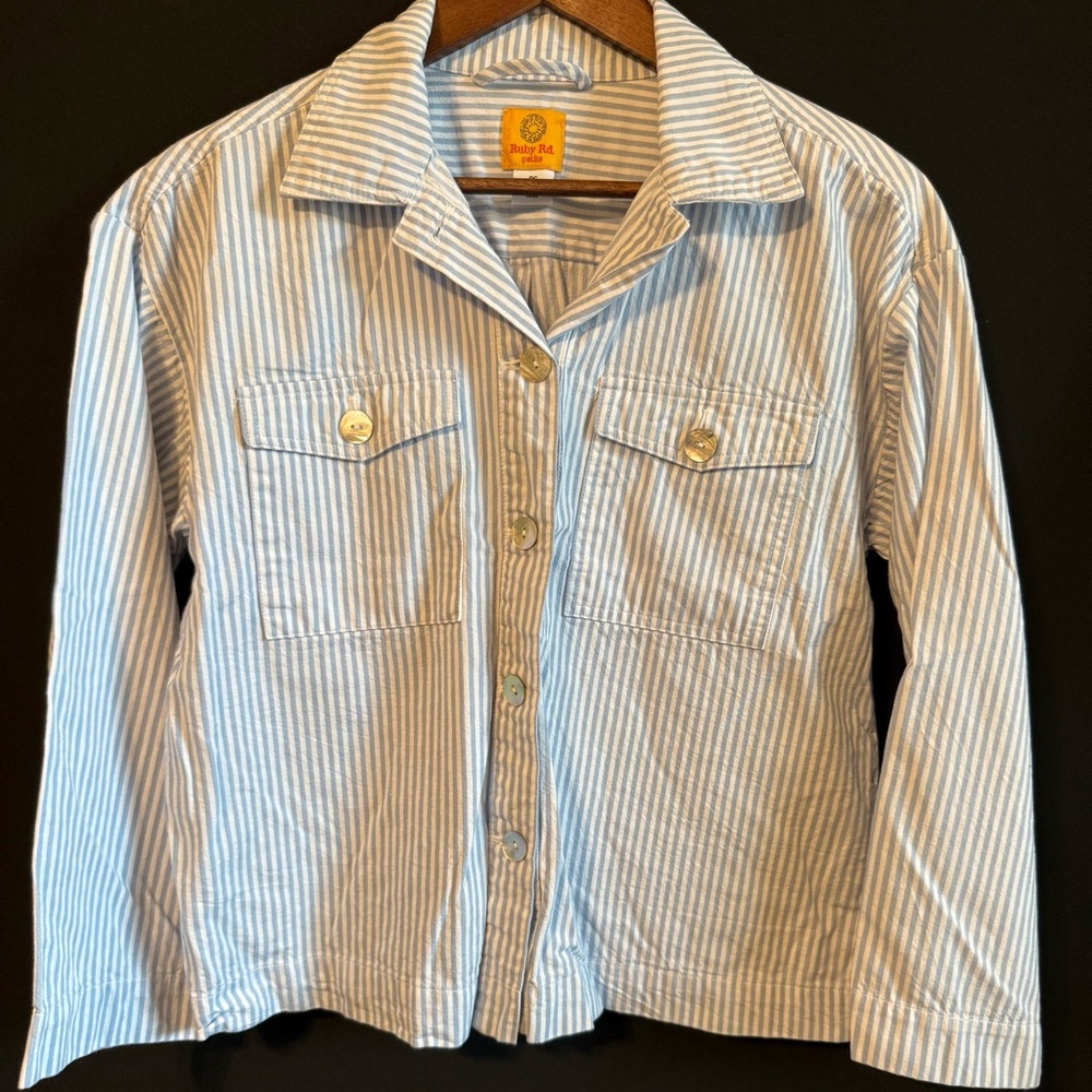 Ruby Rd. Petite Striped Cotton Jacket Size PS Button Front